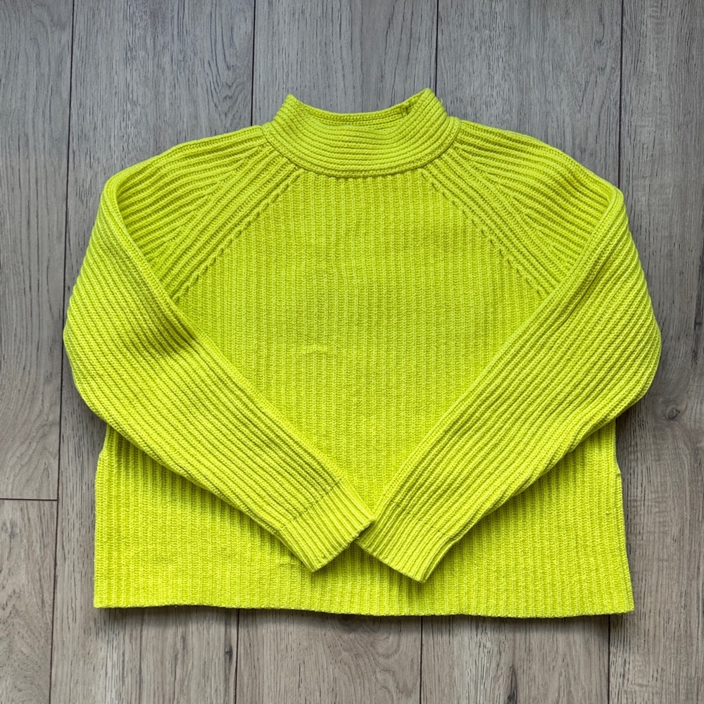 Banana Republic Sweater Womens L Chunky Knit Ribbed Mock Neck Cropped Bright